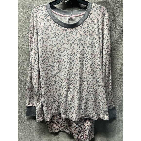 Joyspun Women’s Pajama Set 3X (22W-24W) Gray Pink Leopard Long Sleeve Sleepwear - Picture 1 of 4